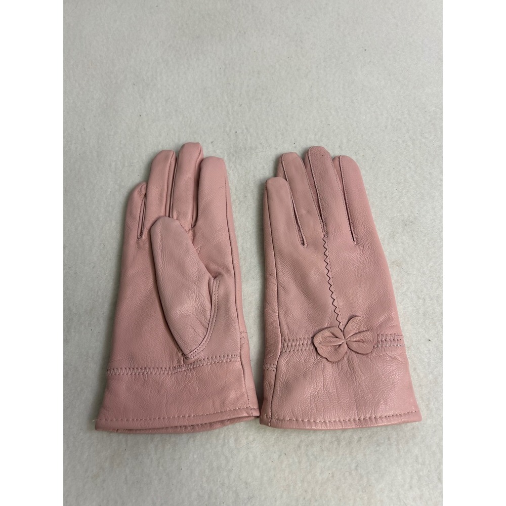Coquette Balletcore Womens M Pink Leather Bow Accent Gloves